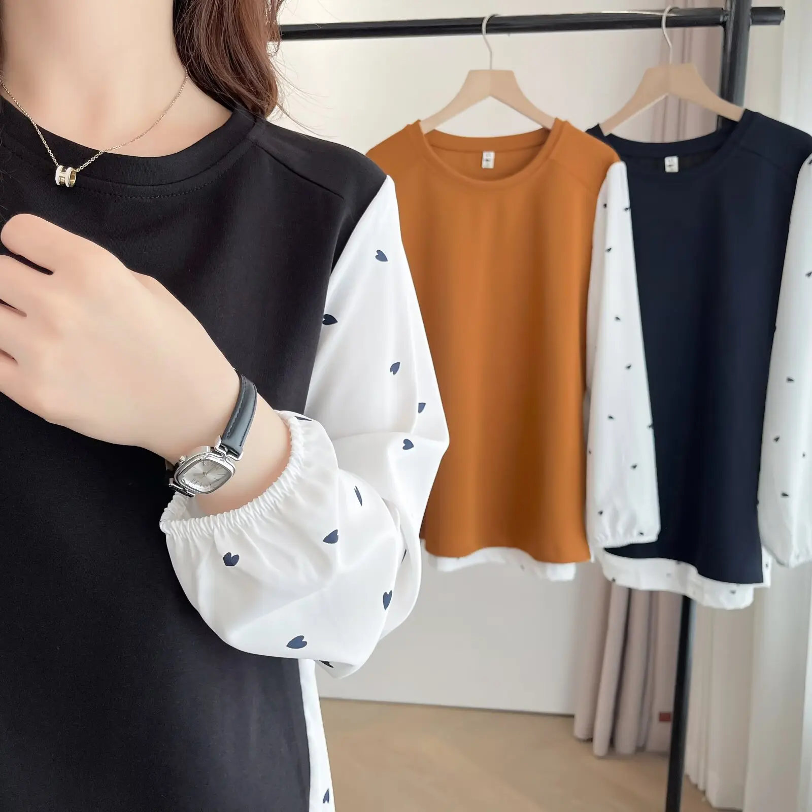 Fashion Plus Size Women's Blouses Autumn New Style Chiffon Patchwork Long Sleeved Top Stylish Fake Two Pieces 2521