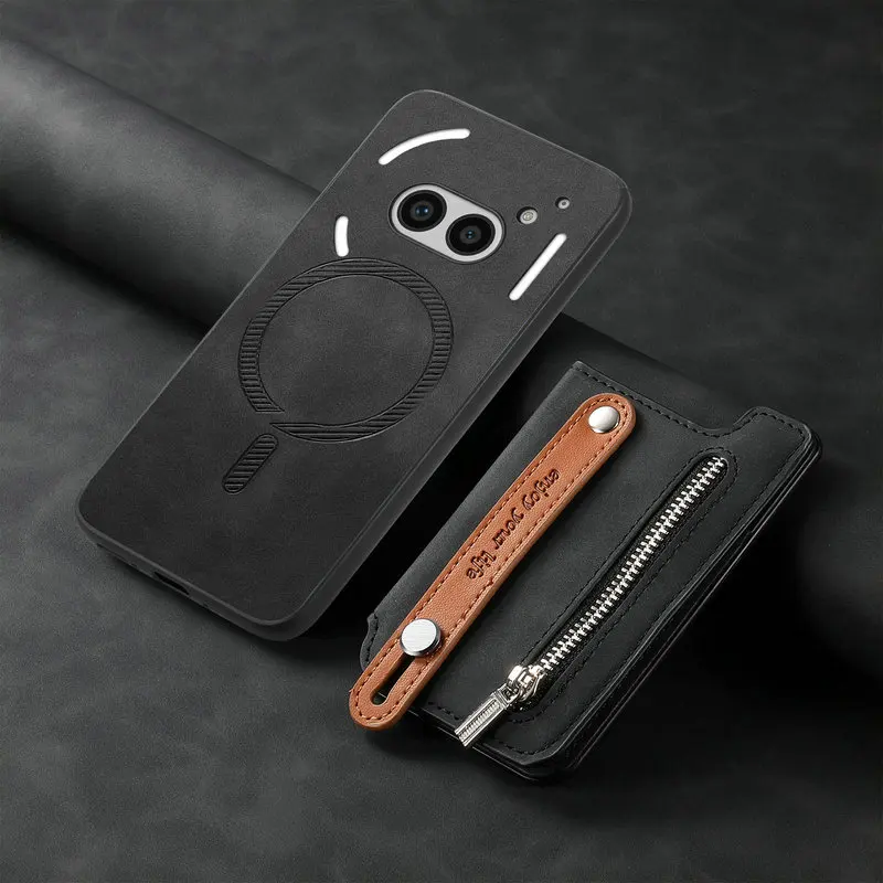 Leather Wallet Case with Detachable Magnetic Card Holder, 2-in-1 Design