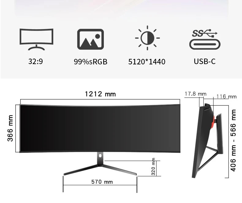 Ultra Wide Screen 49 Inch 5K 75/144Hz Curved Gaming Monitors Desktop Computer Monitors 49