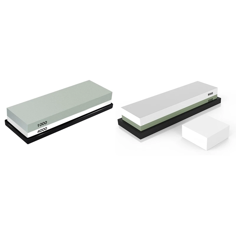 

2 Pcs Sharpening Stone :1 Pcs 2 Side Grit 3000/8000 Best Kitchen With Non Slip Rubber Base And Flattening Stone & 1 Pcs 1000/400