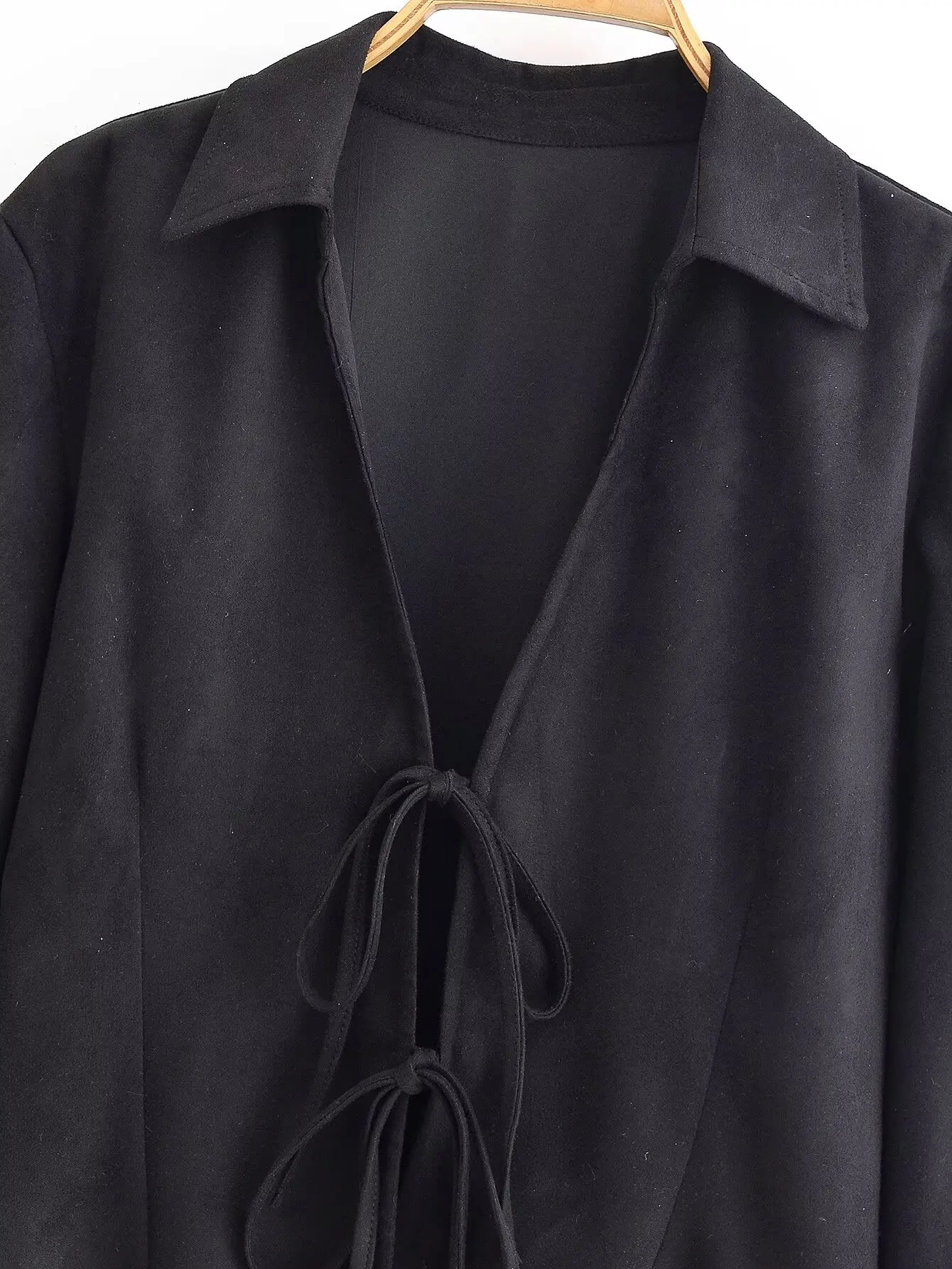 Women's Slim Fit Lace-Up Bow Top Spring Autumn New Turn-Down Collar Long Sleeve Open Cropped Shirt Lady Fashion Short Blouses