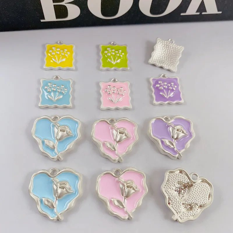 

10pcs Love Heart Pendant Charms Alloy Colorful Flower Pendants Handmade Necklace Earrings Supplies Diy Jewelry Making Findings