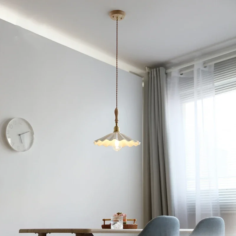 30CM Big Ceramic LED Pendant Lights Fixtures House Decor Bedroom Living Dinning Room Wood Copper Socket SuspensionLamp