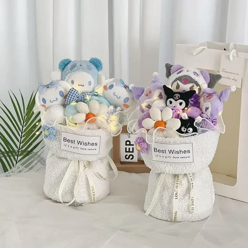 

Cute Cinnamoroll Kuromi My Melody Pompom purin Fashion Simple Sweet Creative Cartoon Plush Doll Bouquet Valentine's Day Gift