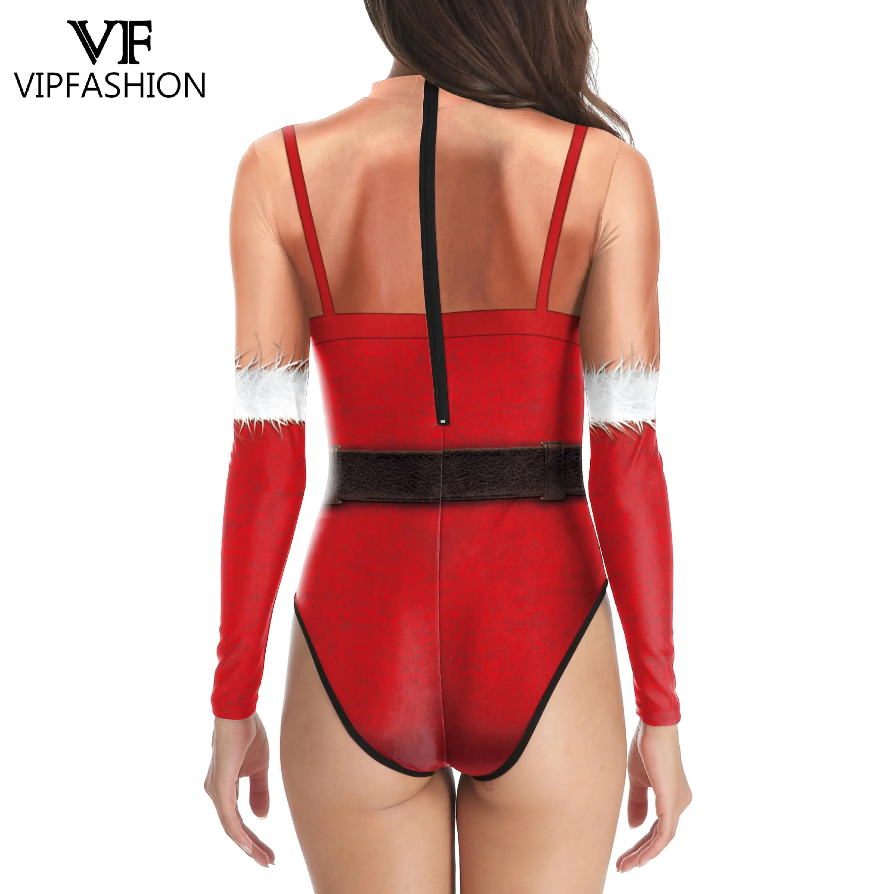VIP FASHION Christmas Elf Costume Women Santa Claus Bodysuit 3D Print Zentai Suit New Year Sexy Swimsuit Fancy Holiday Dress Up cosplay costume adult unitard