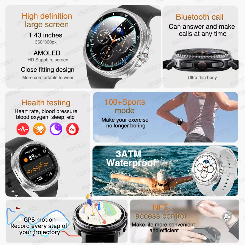 2025 New Original GPS Smart Watch AMOLED Men Women Ai GPT Amoled 3ATM Waterproof Sports SmartWatch Compass NFC HD Call Watches