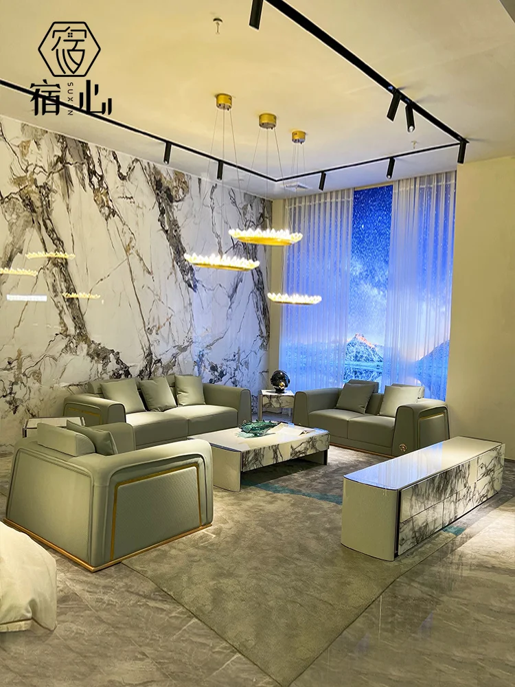 

Итальянский светильник роскошный Постмодернистский диван, Высококачественная большая вилла, гостиная, роскошная атмосфера, кожаный диван