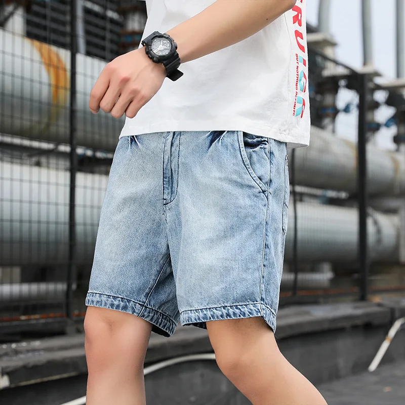 

Men's Summer Denim Shorts Multi-Pocket Overalls Causal Cargo Shorts Washed Cotton Retro Style Straight Three-point Pants