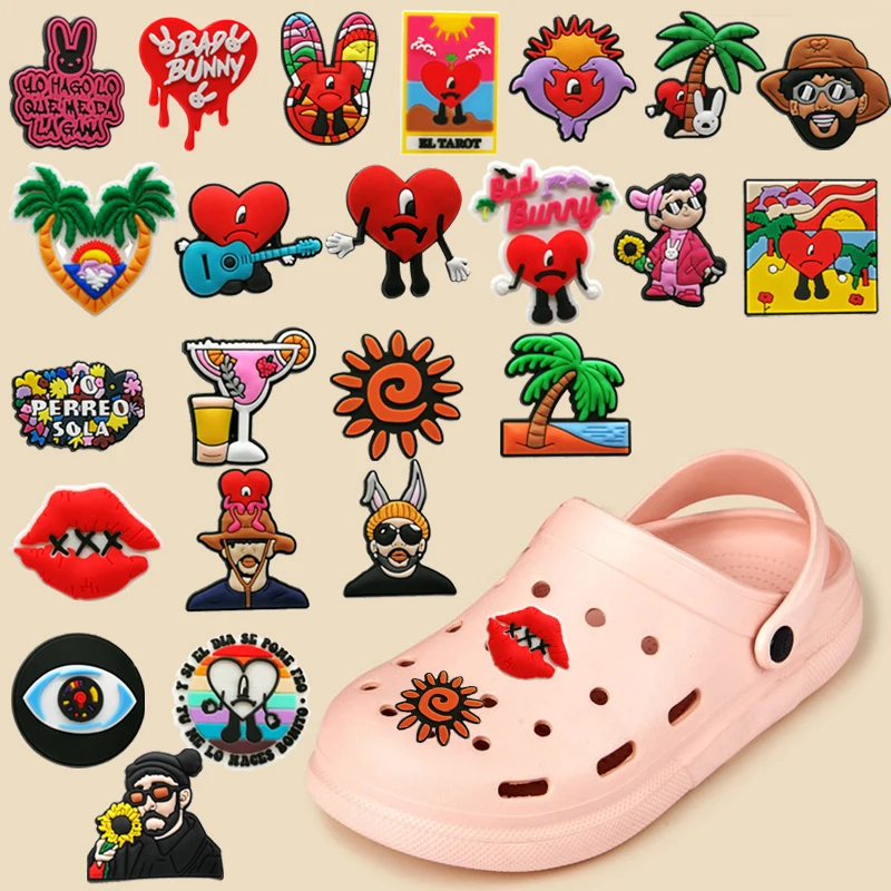 1pcs PVC Bad Bunny Shoe Charms Heart Decorations for Clog Shoe Beer Garden Sandal Accessories Fit Wristbands Wholesale