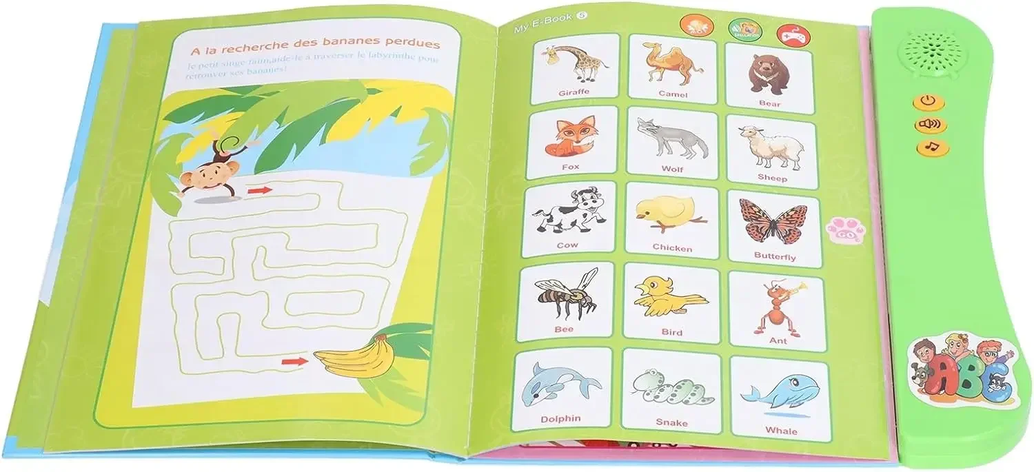 French and English Learning Sound Book Cartoon Pattern Interactive Sound Book Home Birthday Gift Green 6