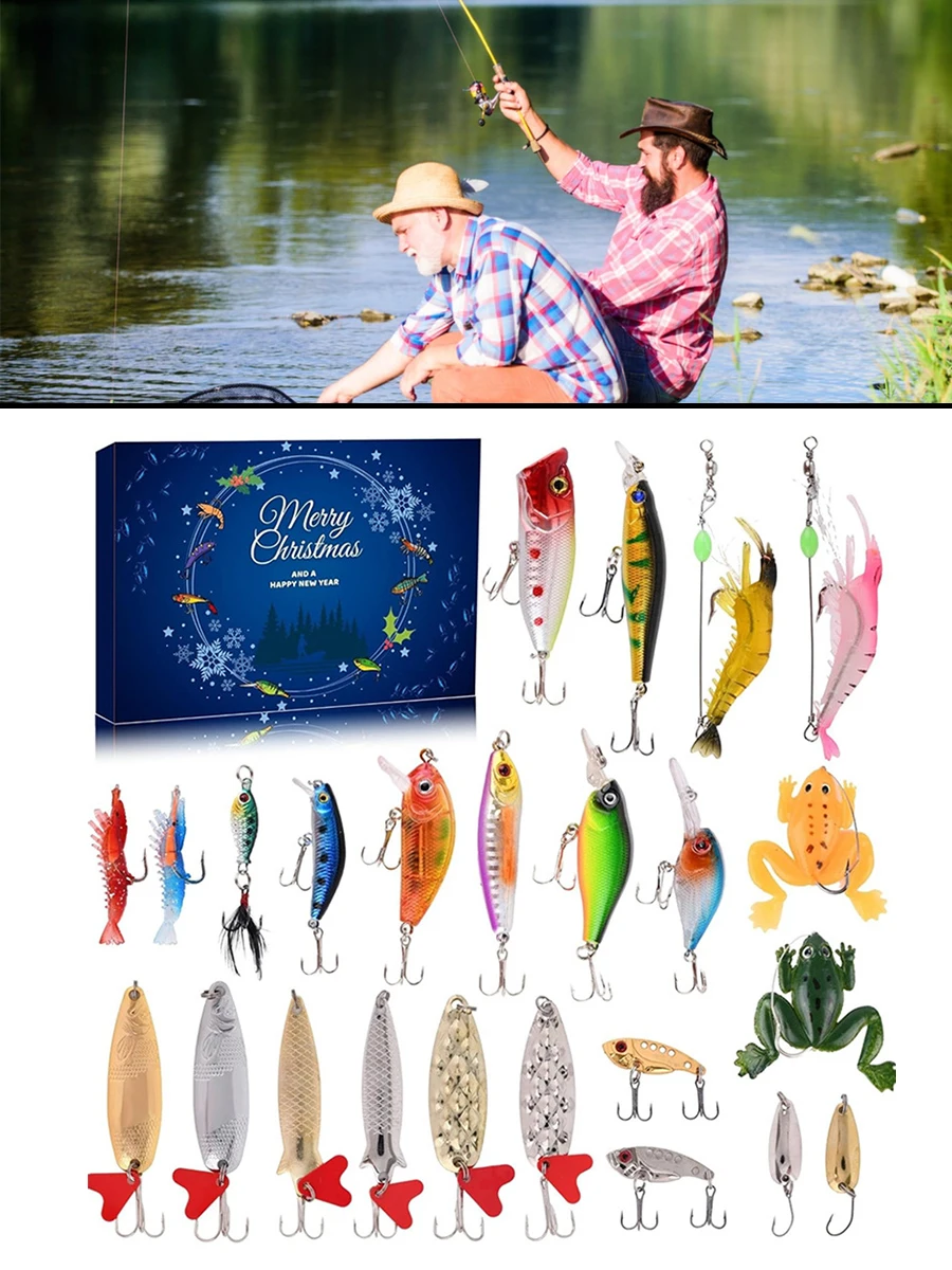 

New Christmas Advent Calendar Fishing Christmas Countdown 24 Days Fishing Lures Set Surprise Gift Festivals For Kids Adults