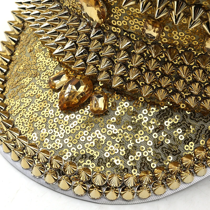Women Men Steampunk Military Hat With Gold Rivet Queen Sequin Burning Captain Sergeant Hat Rave Festival Bachelorette Part Sailor Hat Women Hats Women Military Hat Mens Hat