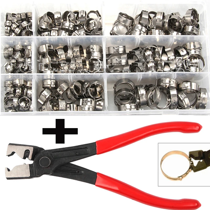 130/80/45pcs 304 Stainless Steel Hose Clamps 5.8-23.5mm Spring Clamps Fuel Water Hose Pipe Clamps Clips +1PCS Pliers Tool