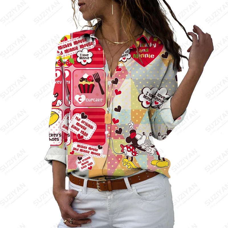 

Disney Spring and autumn long-sleeved blouse 2022 new long-sleeved fashion lapel button slim long-sleeved shirt