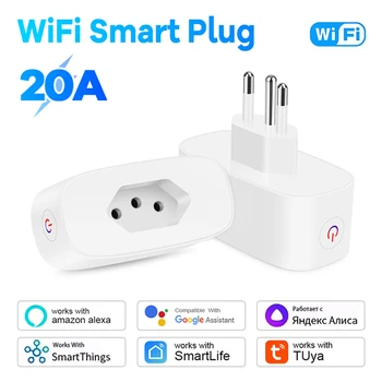 Tuya Wifi Brazil Smart Home Plug 16A/20A Works with Alexa Google Power Monitoring Countdown Timer App Control Electrical Socket 1