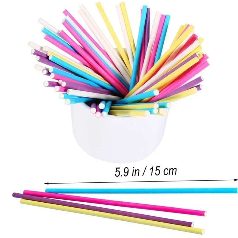 100pcs 6-Inch by 5/32-Inch 150*3.5mm paper lollipop sucker sticks for cake pops candy popcake