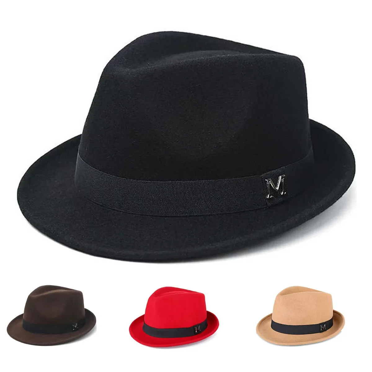 Filz-Panama-Fedora-Hut, kurze Krempe, Trilby, flacher Hut für Männer und Frauen, Homburg-Kirche, Jazz-Hut, verstellbar – Detail 1