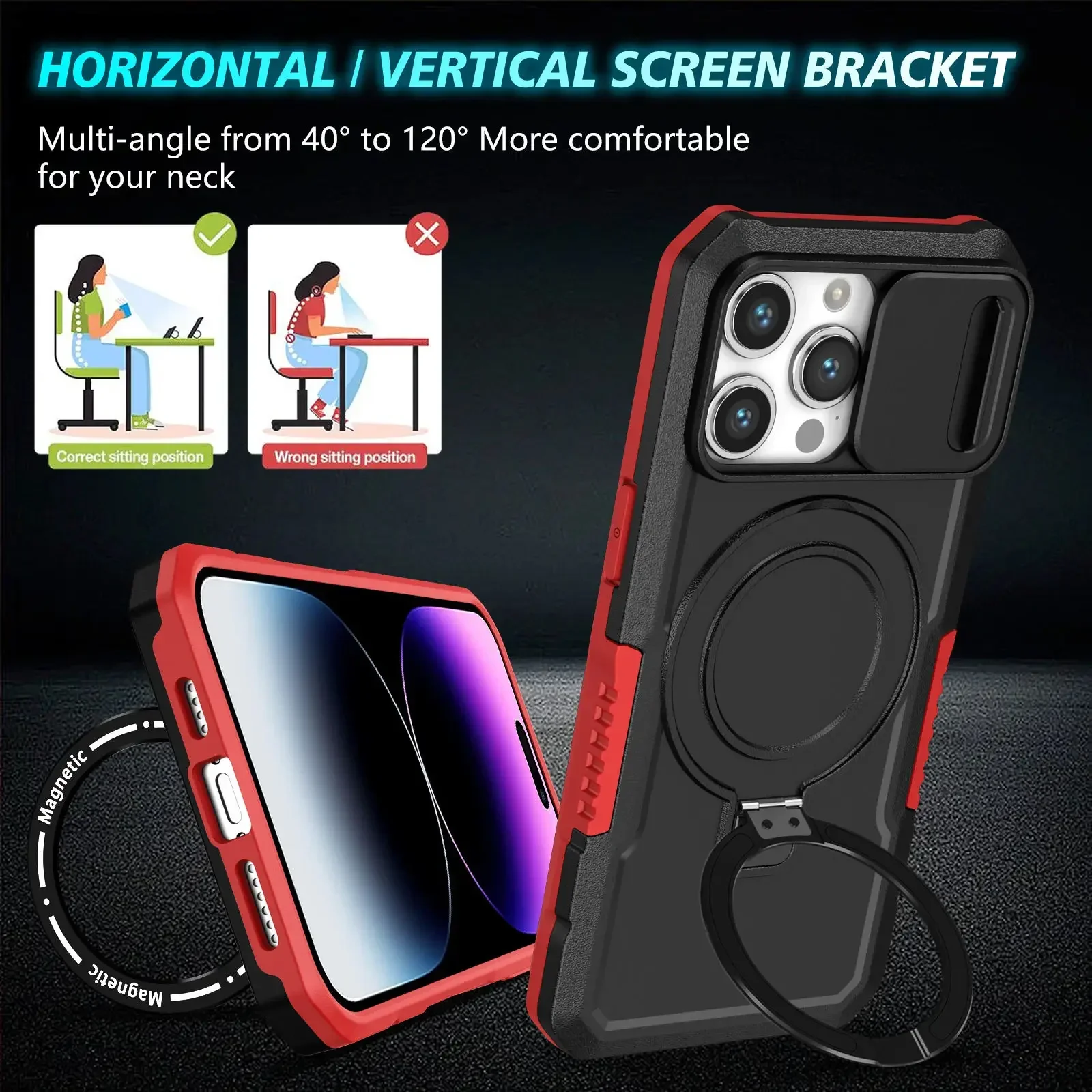 Étui hybride robuste avec support Aromor Magsafe pour iPhone 16 15 14 Pro Max Plus, support Otter Case Box Bracket, coque magnétique_voghion.com