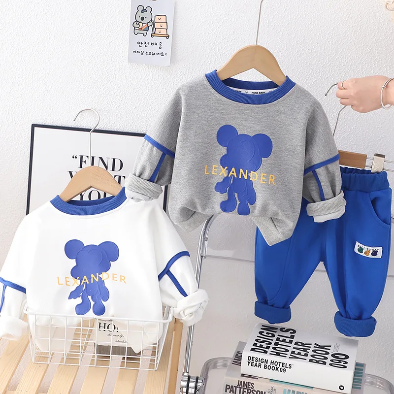 

Children's Suit Boy's Spring Suit Autumn Cartoon Mouse Print Long Sleeve Hoodie + Trousers Two-piece Casual Children's Suit