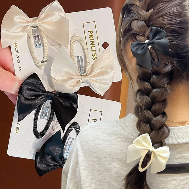 Fashion Black White Ribbon Hair Bows Clips Korean Bowknot Side Hairpin Cute  Girls Barrettes Headdress Hair Accessories for Women - AliExpress