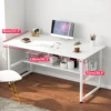 Wooden Computer Desk With 2 Layers Storage Rack High Gloss Living Room Kitchen Dining Office Versatile Modern Rectangle Table 2