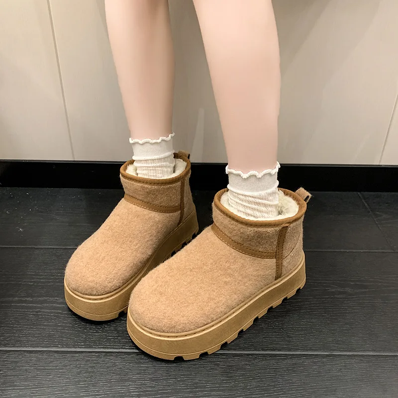 2026 Cross-border Warm Snow Boots for Women in Autumn and Winter New Fashion One-piece Round Toe Thick-soled Snow Boots Shoes