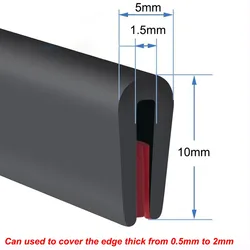 Self - Adhesive Rubber Edge Trim Protector, 3 Meters, Black U - Shape (10X5mm)