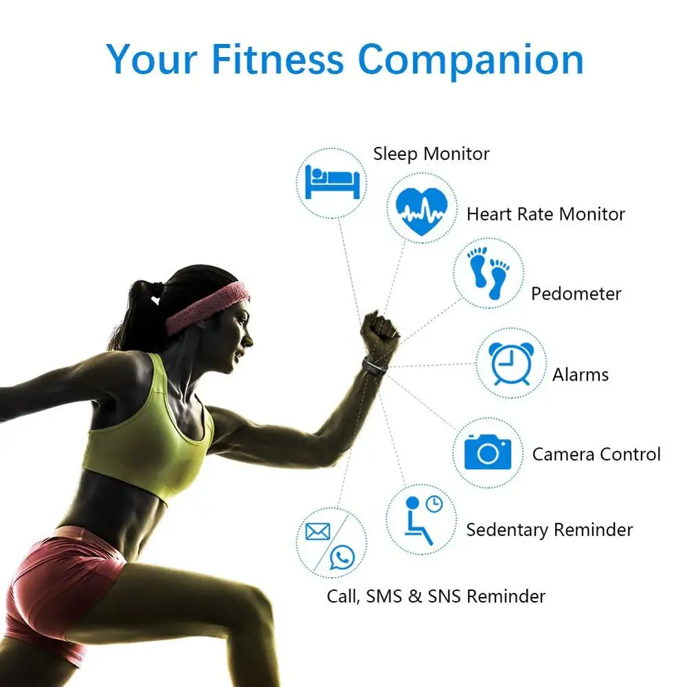 BOX Men and Women Bluetooth Smart Sports Bracelet Pedometer Heart Rate Blood Pressure Fitness Tracker Smartwatch for iOS Android