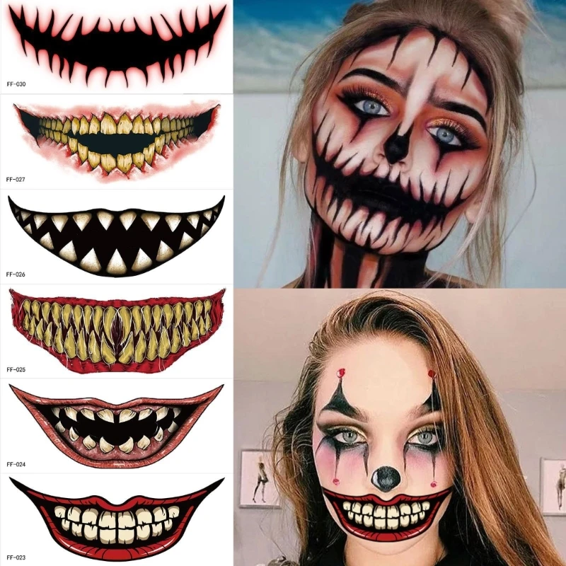 

Halloween Big Mouths Tattooed Stickers Funny Makeup Temporary Tattooed Women Men