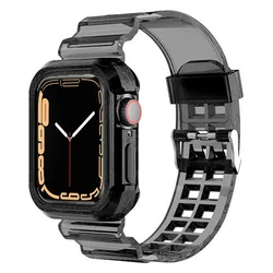 Transparent Silicone Strap and Case for Apple Watch - Clear Band (Through black)