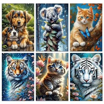 DIY 5D 다이아몬드 페인팅 키트, 라인석 동물 그림, 크로스 스티치, 전체 라운드 모자이크 자수, 코알라 고양이 페인팅, 벽 예술