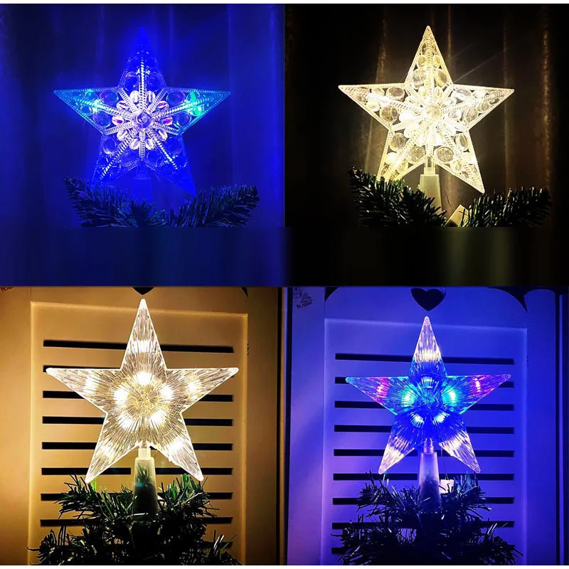 Description Picture 2 of item15cm Christmas Glowing Tree Topper Five-pointed Star Transparent Led Flashing Star Flashing Warm Colored Lights Navidad Decor