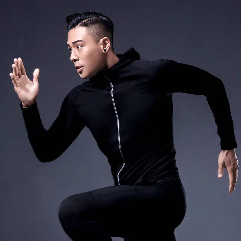 Sports Tight Men's Quick-drying Running Training Clothing Hooded Zipper Sweat-wicking Fitness Jacket Cardigan quick dry short sleeved training yoga suit soft tight women sports jumpsuit dancing gym fitness yoga female one piece