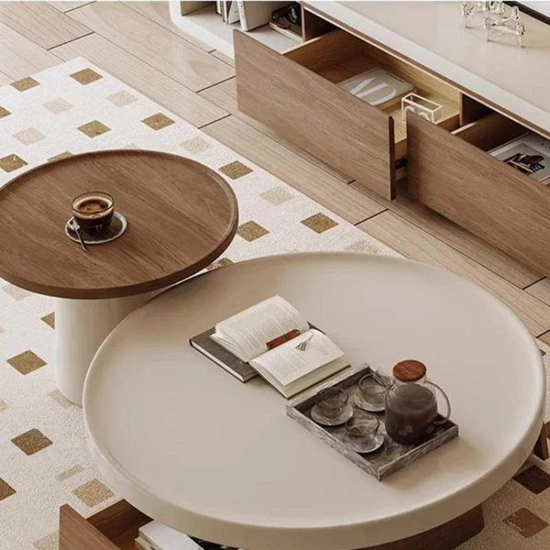 Round Coffee Table, Simple and Stylish Wooden Coffee Table for Living Room Use, Cream Style Living Room Round Table