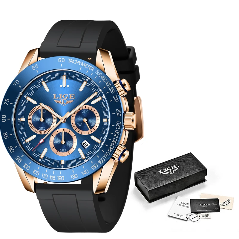 LIGE Luxury Golden Men Watches Fashion Sports Waterproof Watch for Men Gents Business Quartz Wristwatch Reloj Hombre New 2022 