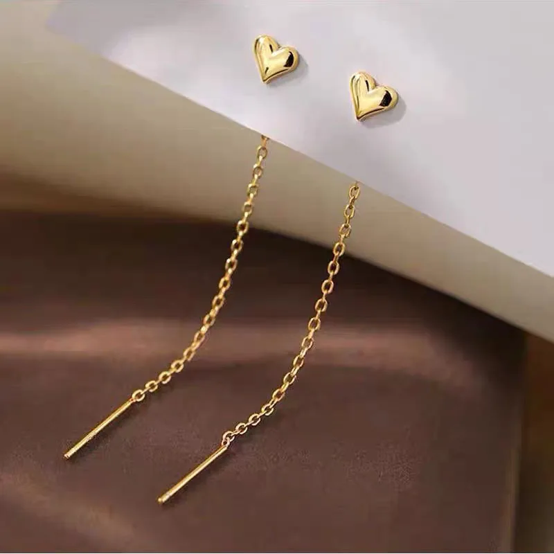 BF CLUB 925 Sterling Silver Earrings For Women Trendy Heart Long Line Earring Jewelry Prevent Allergy Party Accessories silver earrings womens earrings heart earrings