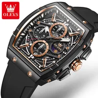 OLEVS Men's Watch Multi-functional Quartz Man Watch Chronograph Waterproof Luminous Watches Moon Phase Silicone Strap Reloj 2975