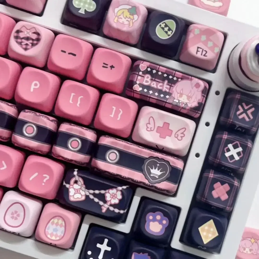 Cute Keycaps Anime MOA Keycaps 142 Keys Gift for Girl Cute Square Thermal Sublimation Mechanical Keyboard 2.25 U 2.75U for Alice