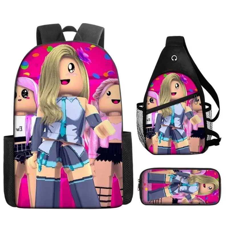 

New Three-piece Suit Roblox Animation Game Peripheral Zipper School Bag Student Backpack Chest Bag Pencil Bag Children's Gift