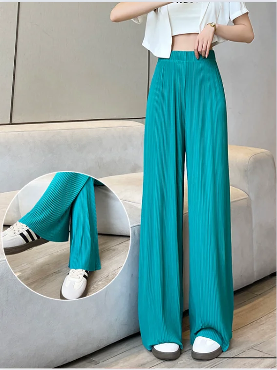 

Pressure pleated high-waisted wide-leg pants female summer new Korean version of loose fashion simple straight draped casual