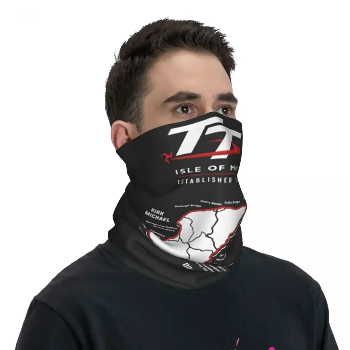 Isle Of Man TT Motorcycle Bandana Neck Gaiter Printed Wrap Scarf Warm Headband Hiking for Men Women Adult All Season