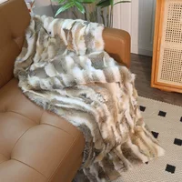 Customized Natural Colour Rabbit Real Fur Sofa Cover Carpet Blanket Bed Towel Fur Mermaid Blanket Decorative Sofa 1