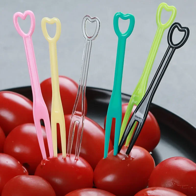 Fruit fork Food picks Food toothpicks 100Pcs Fruit Fork Cake Dessert Food Fruit Pick Children Snack Mini Party Festival Love Tableware Decoration Plastic Toothpick