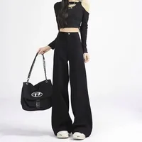 High Waist Wide Leg Black Denim Jeans for Women Summer New Style Loose Slimming Floor-Length Pants Retro Chic Spicy Girl