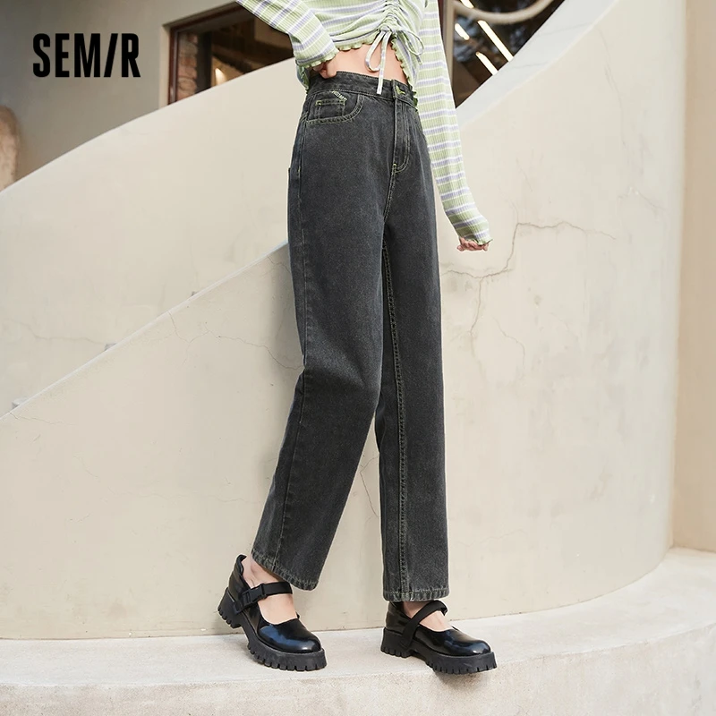 

Semir Jeans Women Letter Straight Pants Personality 2022 Spring New Pure Cotton Topline Trousers All-Match