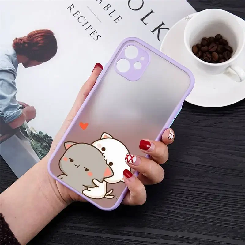 Cartoon Peach Mochi Cat Shockproof Phone Case Cover