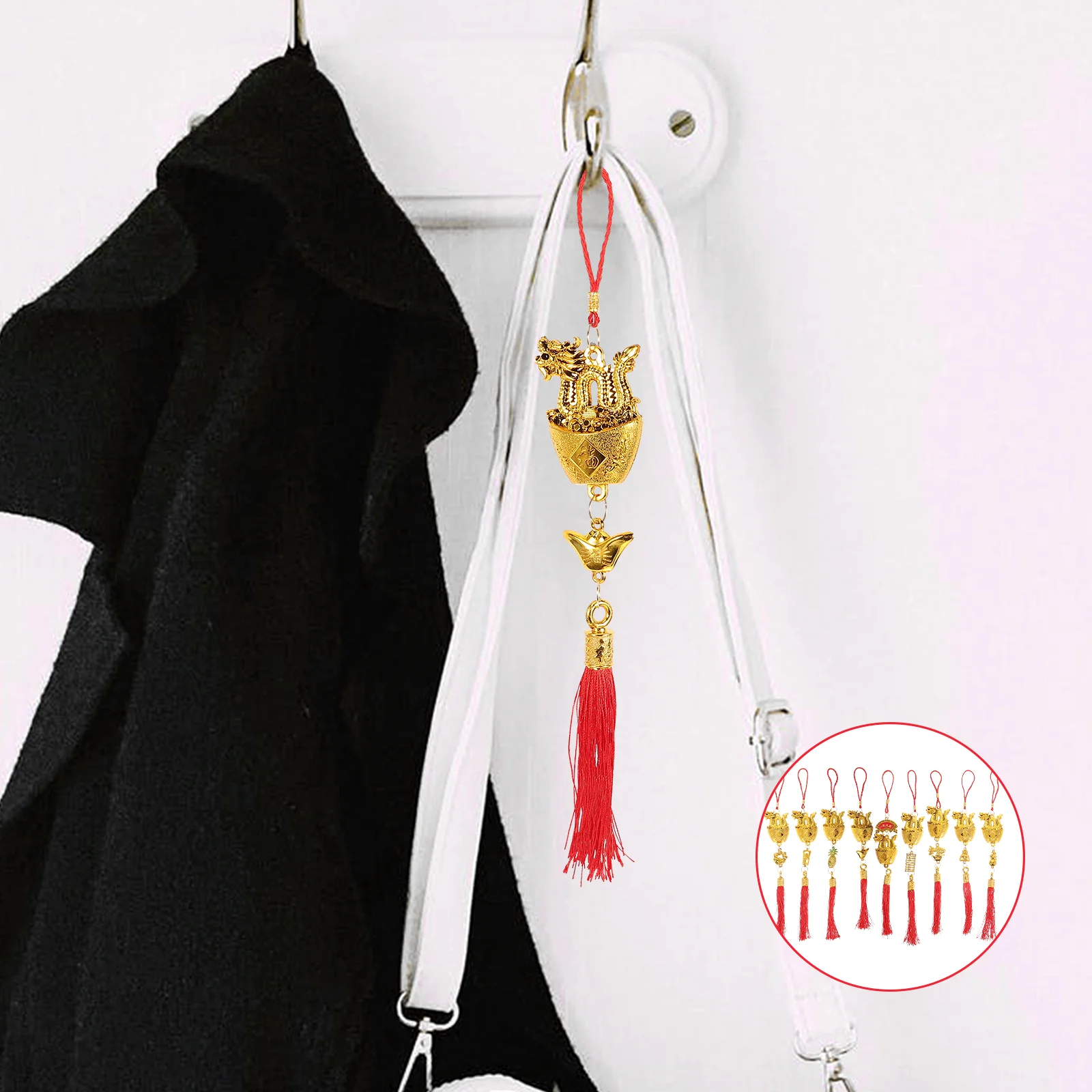 

Chinese Zodiac Charm Feng Shui Ancient Coins Red String Mascot Fortune Car Hanging Decor Wealth Success Prosperity