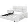 Queen Size Smart Bed Frame  Upholstered Platform Bed with Headboard and Light with Storage Shelves and Multimedia Nightstand 6