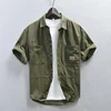 Casual Safari Style Outdoor Short Sleeve Shirt for Men 2023 Summer New Turn-down Collar Tops 100% Cotton Men's Clothing 2