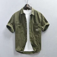Casual Safari Style Outdoor Short Sleeve Shirt for Men 2023 Summer New Turn-down Collar Tops 100% Cotton Men's Clothing 2